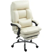 HOMCOM Overstuffed Office Chair, High Back Desk Chair with Foot Rest, Reclining PU Leather Computer Chair, Cream White(m-11)