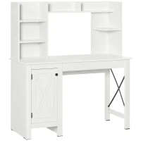 HOMCOM Computer Desk with Storage, 47 Inch Farmhouse Home Office Desk with Open Shelves and 2-Tier Cabinet, White(m-11)