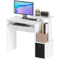HOMCOM Computer Desk with Sliding Keyboard Tray Storage Drawer Shelf Home Office Workstation White(m-2)
