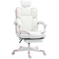 HOMCOM PU Leather Office Chair, Executive Desk Chair with Headrest, Foot Rest, Swivel Wheels, Reclining Computer Chair, White(m-12)