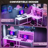 HOMCOM 61.6" L Shaped Gaming Desk with Power Outlets & LED Lights, Computer Desk with Monitor Stand and CPU Shelf, White(m-6)