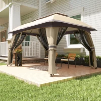 Outsunny 10' x 13' Patio Gazebo, Outdoor Gazebo Canopy Shelter with Netting, Vented Roof for Garden, Beige(m-10)