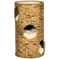 PawHut Elevated Cat Bed with Three Hideaways & Four Soft Plush Cushions, Cat Tower with Hand-Woven Materials, Multi-Layer Raised Kitten Bed Caves(m-1)