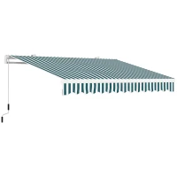 Outsunny 13' x 8' Retractable Awning Manual Patio Awning Sun Shade for Outdoor Window Door with Aluminum Frame Green and White(m-2)