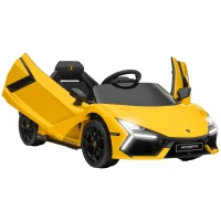 Qaba Lamborghini Revuelto Licensed 12V Kids Ride on Car Electric Car w/ Hydraulic Doors, Remote, Transport Wheels, Yellow(m-11)