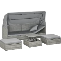 Outsunny 4 Piece Adjustable Canopy Outdoor Rattan Sofa Set w/ Height Adjustable Coffee Table & Cushions, Light Gray(m-11)