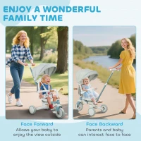 Qaba 7 in 1 Toddler Tricycle with Safety Harness, Adjustable & Removable Parent Handle, Canopy, Storage Bag, Brake, Blue(m-6)