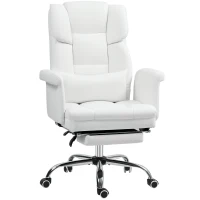 HOMCOM Executive Office Chair with Footrest and Lumbar Support, PU Leather Desk Chair, Ergonomic, Reclining and Swivel, White(m-11)
