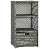 Outsunny Valet Pool Towel Rack, Waterproof PE Plastic Rattan Wicker Storage Organizer, Indoor Outdoor Spa, and Hot Tub Accessory Storage, 2 Shelves, 1 Basket Drawer, Gray(m-1)