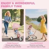Qaba 7 in 1 Toddler Tricycle with Safety Harness, Adjustable & Removable Parent Handle, Canopy, Storage Bag, Brake, Pink(m-6)