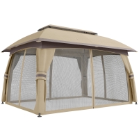 Outsunny 10' x 13' Patio Gazebo, Outdoor Gazebo Canopy Shelter with Netting, Vented Roof for Garden, Beige