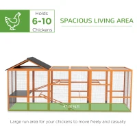 PawHut Wooden Chicken Coop Run for 6 - 10 Chickens, Hen House Add-On with Storage, Perches, 141.75" x 48" x 61", Orange(m-4)