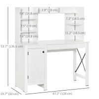 HOMCOM Computer Desk with Storage, 47 Inch Farmhouse Home Office Desk with Open Shelves and 2-Tier Cabinet, White(m-3)