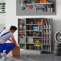 HOMCOM Freestanding Kitchen Pantry Cabinet, Kitchen Cabinet with 12 Door Shelves, Double Doors, 5-tier Shelving, Gray(m-9)