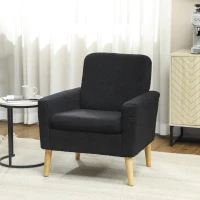 HOMCOM Fabric Accent Chair, Modern Upholstered Armchair with Wood Legs and Wide Padded Seat, Black(m-8)
