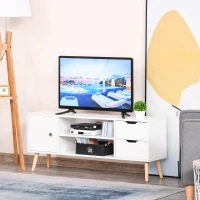 HOMCOM TV Stand for TVs up to 50", TV Cabinet with Shelves, Drawers and Cable Hole, Entertainment Unit for Living Room, White(m-8)