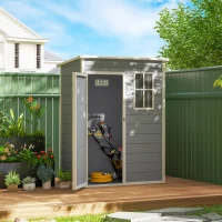 Outsunny 5 x 3FT Garden Shed with Floor, Outdoor Storage Shed with Lockable Door, Window and Vent for Backyard, Patio, Grey(m-8)