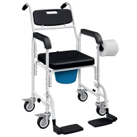 HOMCOM Rolling Shower Wheelchair for Seniors, Bedside Commode Chair with Locking Wheels, Seat, Backrest, Arms, Black(m-11)