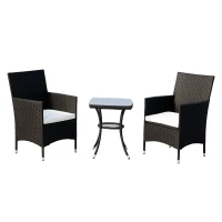 Outsunny 3 Piece Rattan Bistro Table Chairs Set Outdoor Cushioned - Black(m-1)