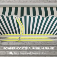 Outsunny 13' x 8' Retractable Awning Manual Patio Awning Sun Shade for Outdoor Window Door with Aluminum Frame Green and White(m-6)