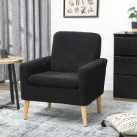 HOMCOM Fabric Accent Chair, Modern Upholstered Armchair with Wood Legs and Wide Padded Seat, Black(m-1)
