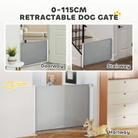 PawHut Retractable Pet Safety Barrier Gate, Flexible and Extensible for Stairways Doorways Hallways, Grey(m-4)
