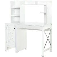 HOMCOM Computer Desk with Storage, 47 Inch Farmhouse Home Office Desk with Open Shelves and 2-Tier Cabinet, White(m-2)