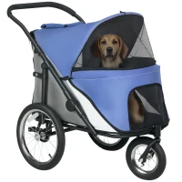 PawHut 3 Wheels Dog Stroller w/ One-Hand Fold, Rubber Wheels, Storage Bag, Soft Cushion, for Small & Medium Dogs, Blue(m-11)