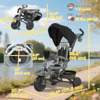 Qaba 6 in 1 Toddler Tricycle for 1-5 Years Old with Push Handle, Removable Canopy, Rotatable Seat, Black(m-3)