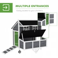PawHut 43" Chicken Coop with Wheels, Chicken Tractor with Nesting Box, Windows, Pull-out Tray, Perches, for 2-4 Hens, Gray(m-7)