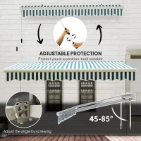 Outsunny 13' x 8' Retractable Awning Manual Patio Awning Sun Shade for Outdoor Window Door with Aluminum Frame Green and White(m-4)