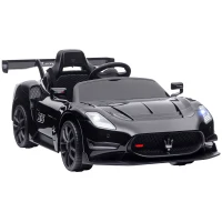 Qaba Maserati GT2 Licensed Ride On Car, 12V 3MPH Battery Powered Electric Car w/ Shock-Absorbers, Auxiliary Wheels, Black(m-11)
