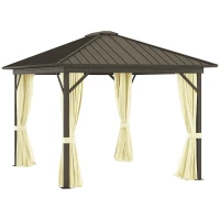 Outsunny 11.9" x 9.8" Hardtop Gazebo with Curtains Netting, Metal Roof Gazebo Canopy with Aluminum Frame and Top Hook, Cream(m-11)