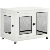PawHut 37" Dog Crate Furniture with Cushion, Double Doors for Large Dogs, White(m-11)