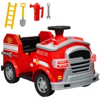 Qaba 12V Ride on Fire Truck with Siren, Flashing Lights Fire Extinguisher, Soft Start, Horn Music, Red(m-11)