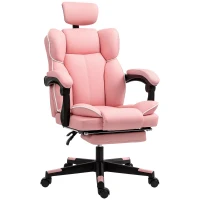 HOMCOM PU Leather Office Chair, Executive Desk Chair with Headrest, Foot Rest, Swivel Wheels, Reclining Computer Chair, Pink(m-11)