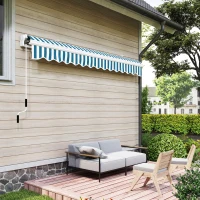 Outsunny 13' x 8' Retractable Awning Manual Patio Awning Sun Shade for Outdoor Window Door with Aluminum Frame Green and White(m-10)
