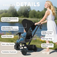 Qaba 6 in 1 Toddler Tricycle for 1-5 Years Old with Push Handle, Removable Canopy, Rotatable Seat, Black(m-10)
