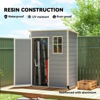 Outsunny 5 x 3FT Garden Shed with Floor, Outdoor Storage Shed with Lockable Door, Window and Vent for Backyard, Patio, Grey(m-5)
