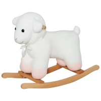 Qaba Lamb Rocking Horse Sheep, Nursery Stuffed Animal Ride On Rocker for Kids, Wooden Plush, White(m-1)