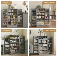 HOMCOM Freestanding Kitchen Pantry Cabinet, Kitchen Cabinet with 12 Door Shelves, Double Doors, 5-tier Shelving, Gray(m-7)