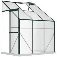 Outsunny 6' x 4' x 7' Hobby Greenhouse, Walk-in Lean-To Polycarbonate Hot House Kit with Aluminum Frame, Sliding Door, Roof Vent, Green(m-1)