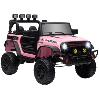 Qaba 12V Battery Powered Ride on Car, Ride on Truck w/ Remote, 4 Suspension Wheels, Music Horn Lights, Pink(m-11)