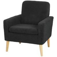 HOMCOM Fabric Accent Chair, Modern Upholstered Armchair with Wood Legs and Wide Padded Seat, Black(m-2)