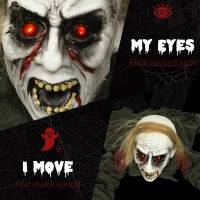 HOMCOM 66" Outdoor Halloween Decoration Crawling Zombie, Animated Prop Decor with Sound Activated, Light Up Eyes(m-5)