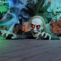 HOMCOM 66" Outdoor Halloween Decoration Crawling Zombie, Animated Prop Decor with Sound Activated, Light Up Eyes(m-8)
