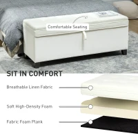 HOMCOM Storage Ottoman Bench, Foot Rest with Safety Hinges, 47 Inches Linen Storage Chest for Living Room, Cream White(m-7)