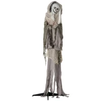 Outsunny 6ft Life Size Outdoor Halloween Decoration Skeleton Witch, Animated Prop with Light Up Eyes, Spooky Sound(m-2)