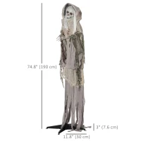 Outsunny 6ft Life Size Outdoor Halloween Decoration Skeleton Witch, Animated Prop with Light Up Eyes, Spooky Sound(m-3)