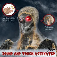 HOMCOM Halloween Animated Mummy with Glowing LED Eyes, Animatronic Halloween Decoration, Battery Operated(m-6)
